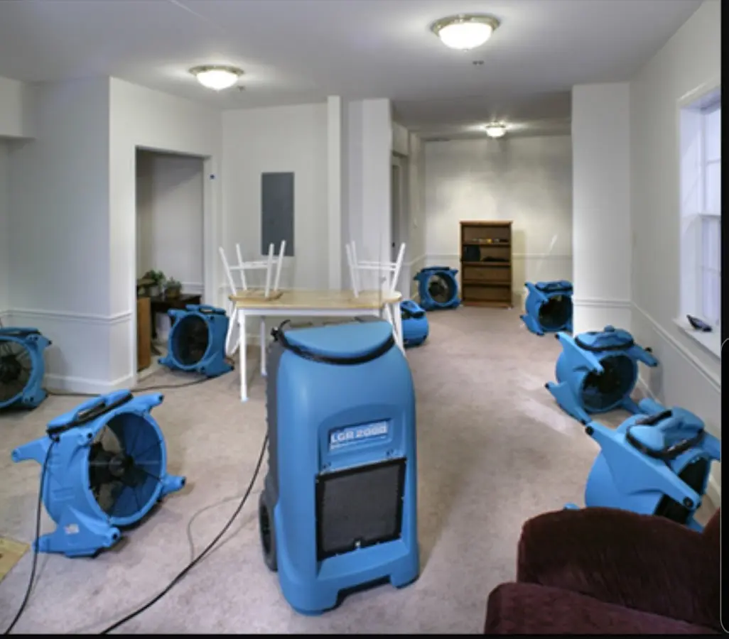 Air movers and dehumidifier setup for Water Damage Restoration in East Whiteland